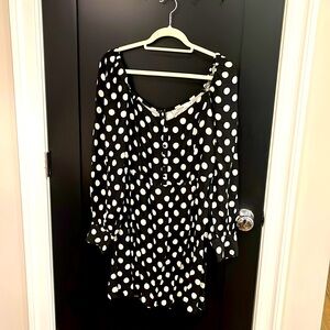 Black and White Polka Dot Mini Dress, Long Sleeve